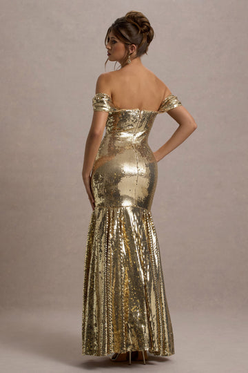 Guest Of Honour Gold Sequin Bardot Maxi Dress